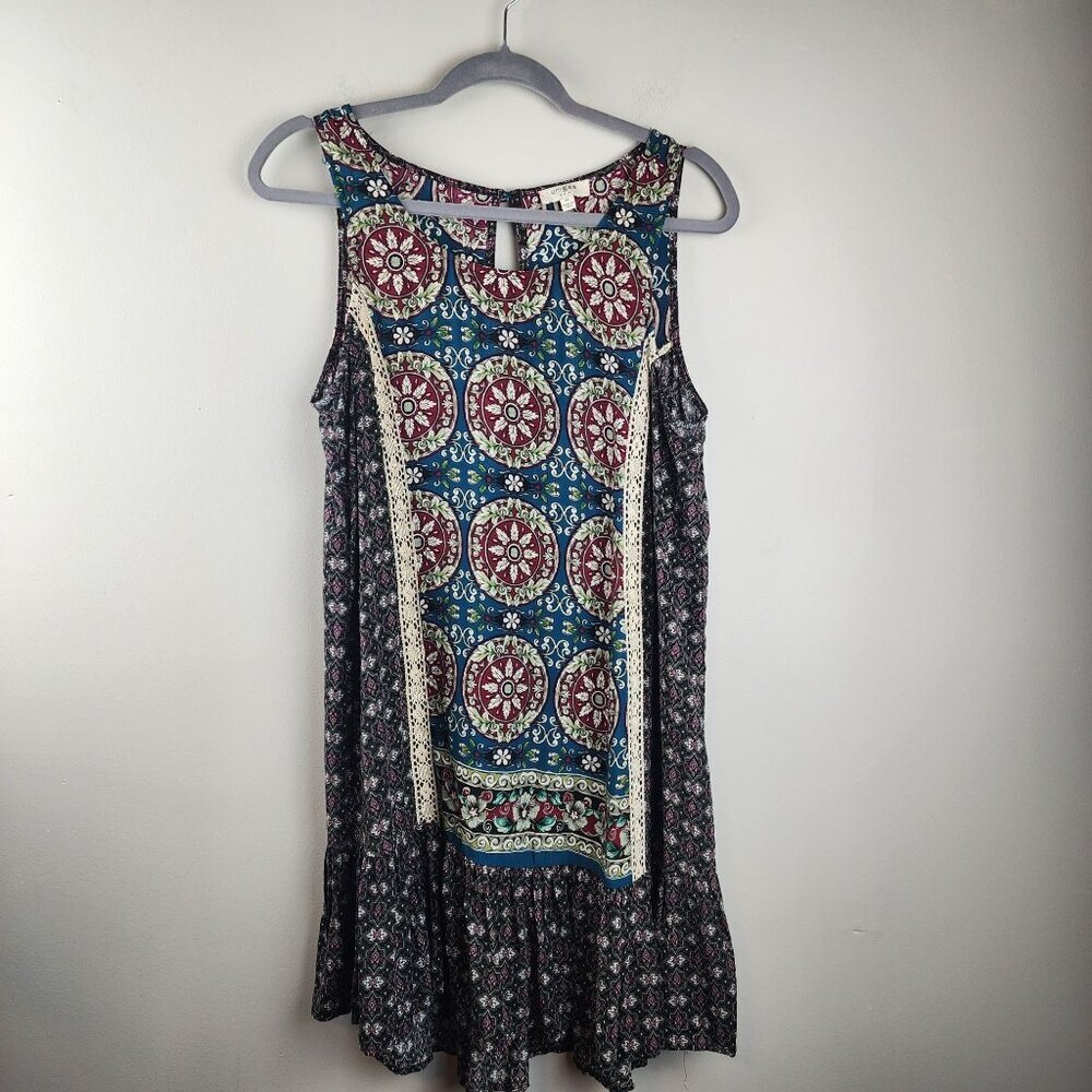 Umgee USA sz M floral geometric boho mini dress tunic sleeveless
